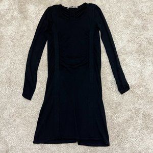 Athleta Sweater Dress Size Medium Black Ruched Long Sleeve Lyocell Cotton Blend